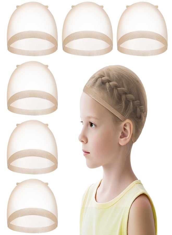 MORGLES Wig Cap for Kids, 6 Pcs Stretchy HD Wig Cap for Halloween, Cosplay, Party, Small Size Stocking Cap for Wigs - Image 1